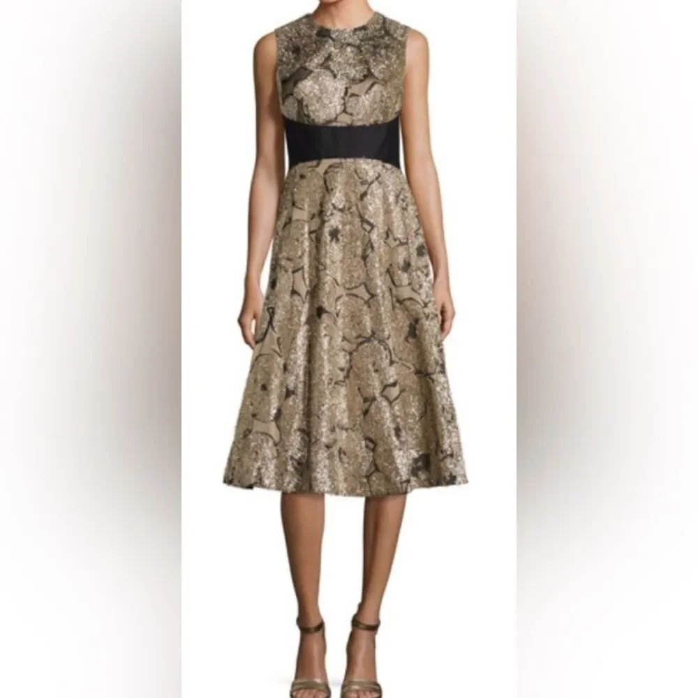 Lela Rose "Juliet" metallic tinsel Jacquard A-Line Dress size 4 NWOT